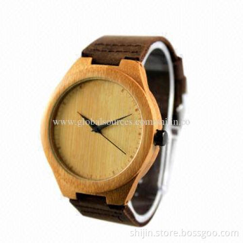 Hot Selling Bamboo Wooden Watches, Latest, with Leather Strap